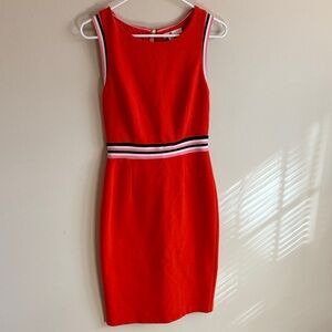 Boden Chic Orange Sleeveless Midi Dress with Striped Trim